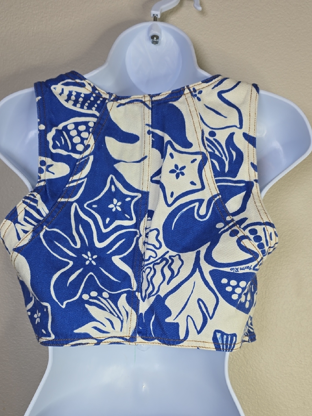 Farm Rio Denim  Blue & White Tropical Two-Piece Crop Top and Shorts Set Size S - Picture 8 of 14